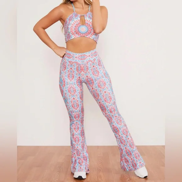 🎯NWOT Wolven Amalfi Flare Blue Pink Size XSP - Picture 1 of 14